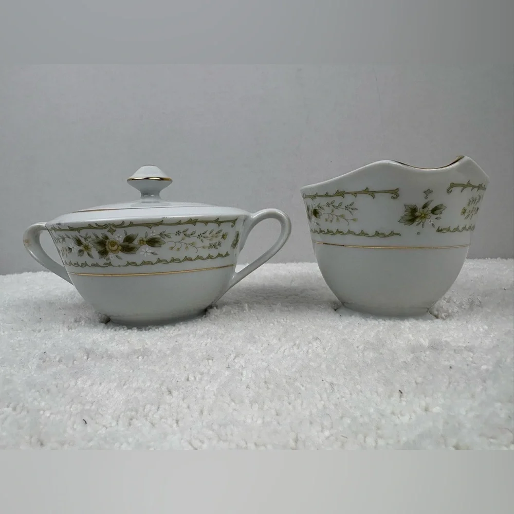 Vintage Waverly Fine China Sugar Bowl with Lid and Creamer-#3901 Pattern